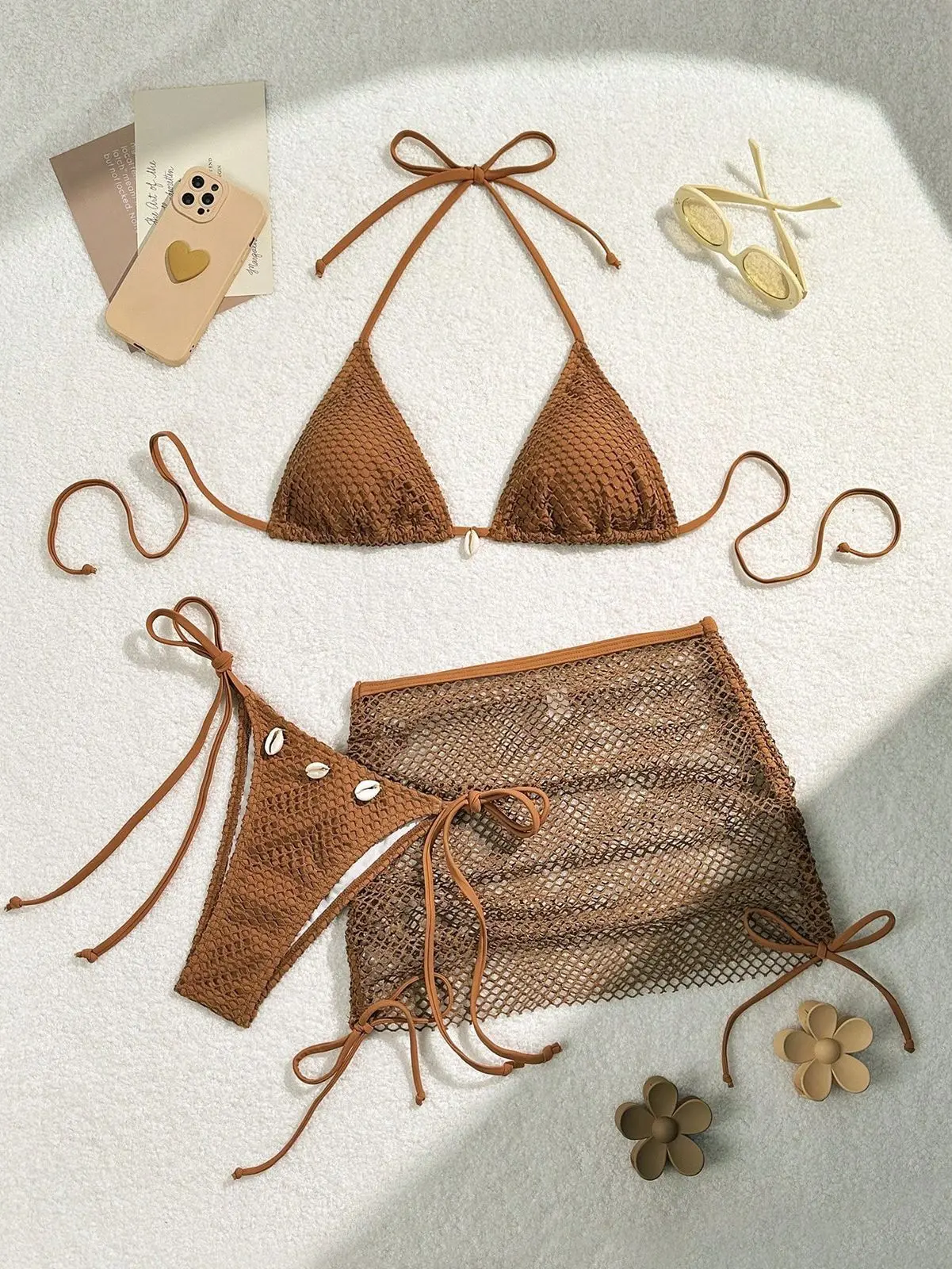 Vcay Shell Decor 3Pcs Bikini Swimsuit
