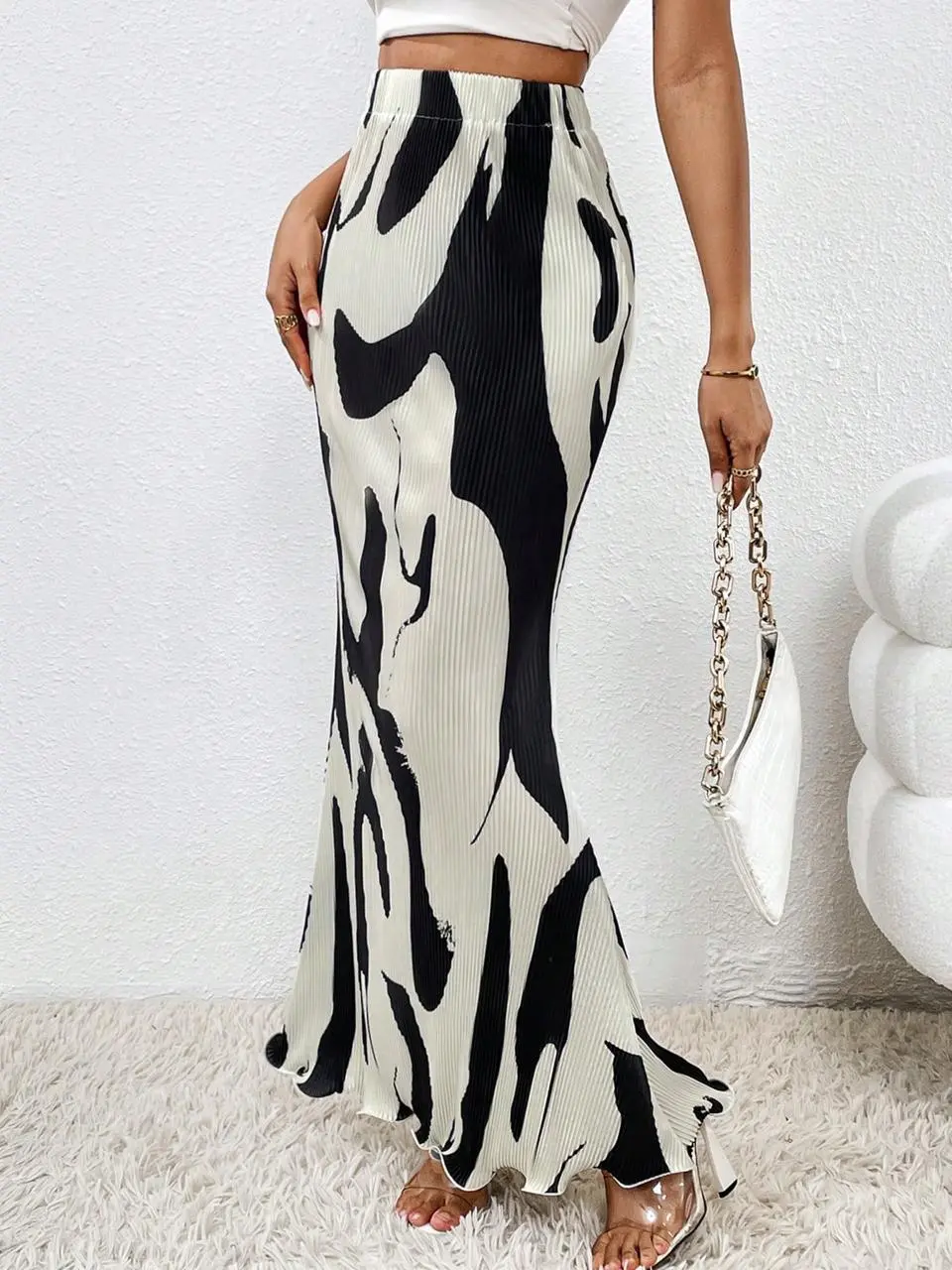 Elastic Waist Long Plisee Skirt