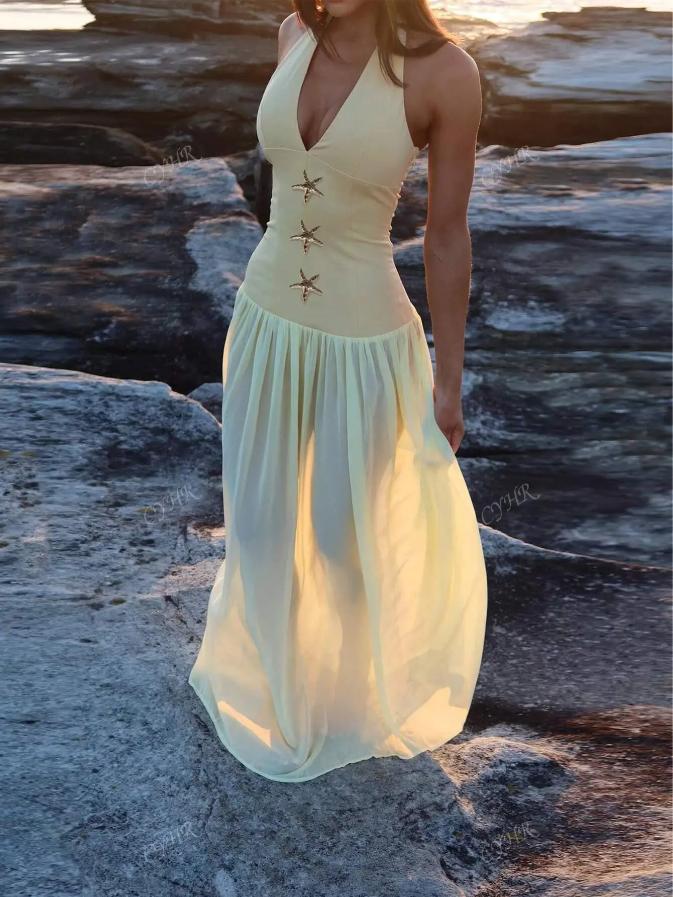 Metalic Star Fish Chiffon Dress