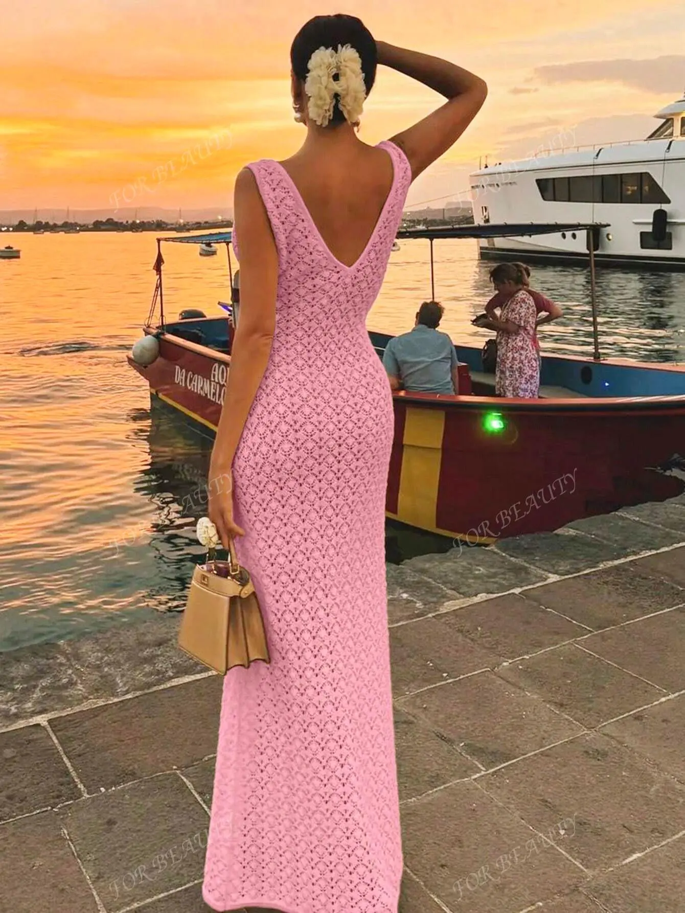 V-Neck Hollow Knitted Dresses