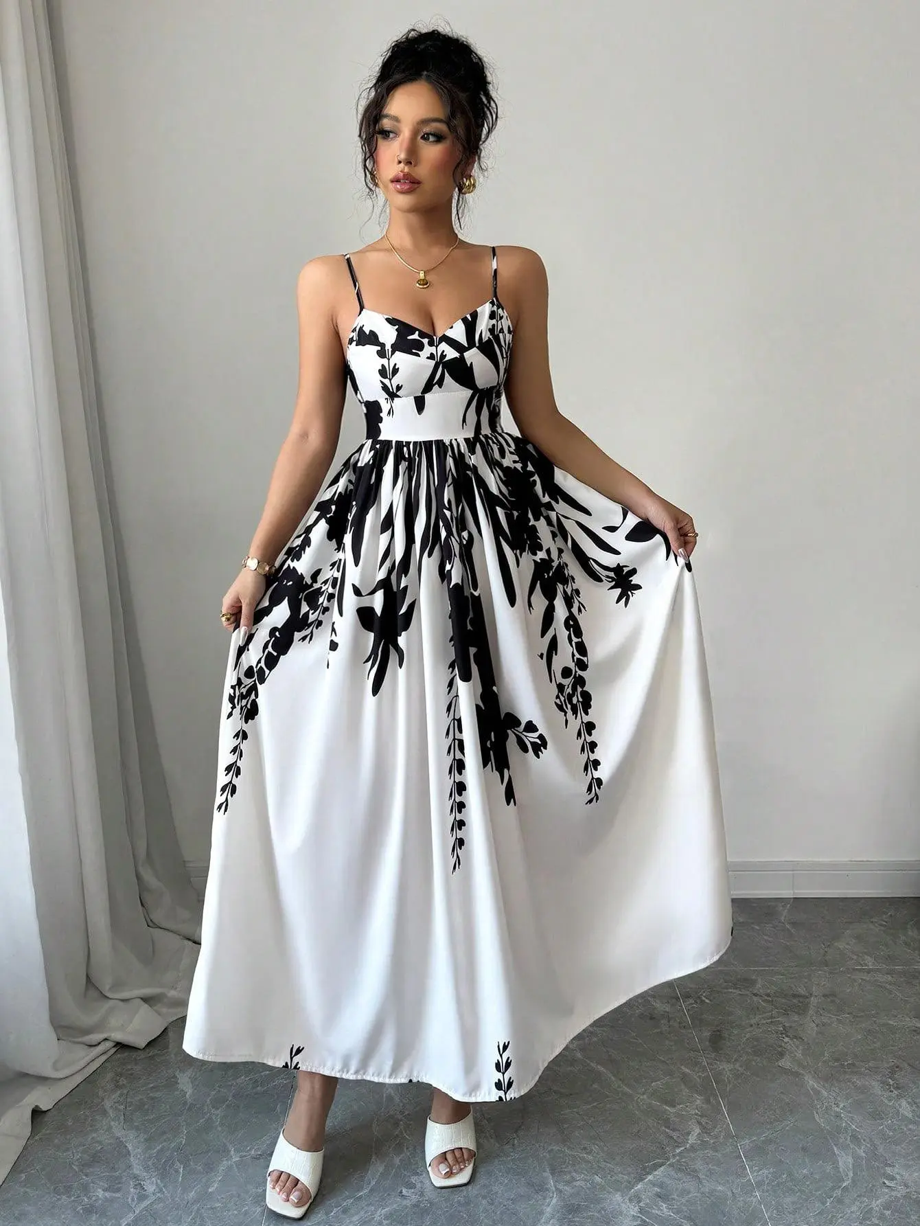 Straps FloralAsymmetrical Print dress