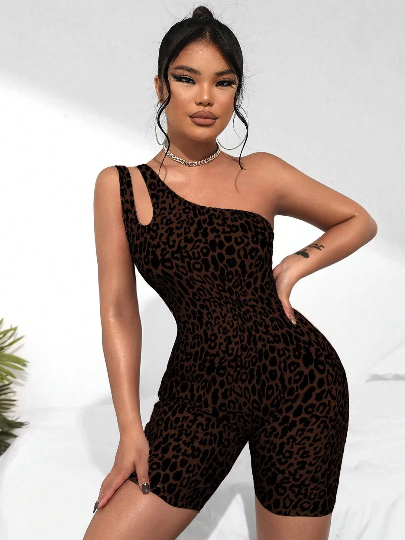Leopards Print 1Pc Shorts Swimsuit