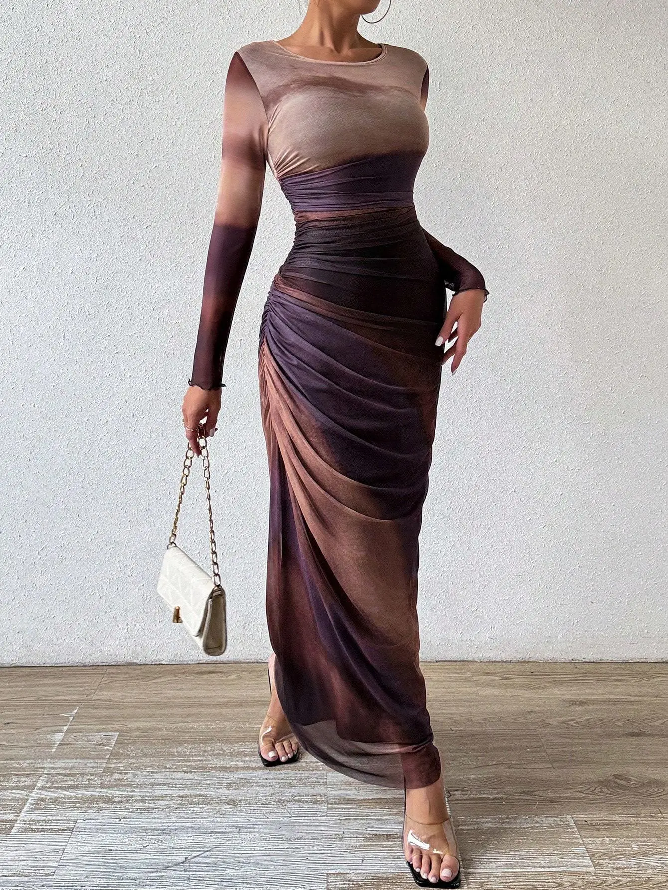 Long Sleeves Tie-Dye Print Dress