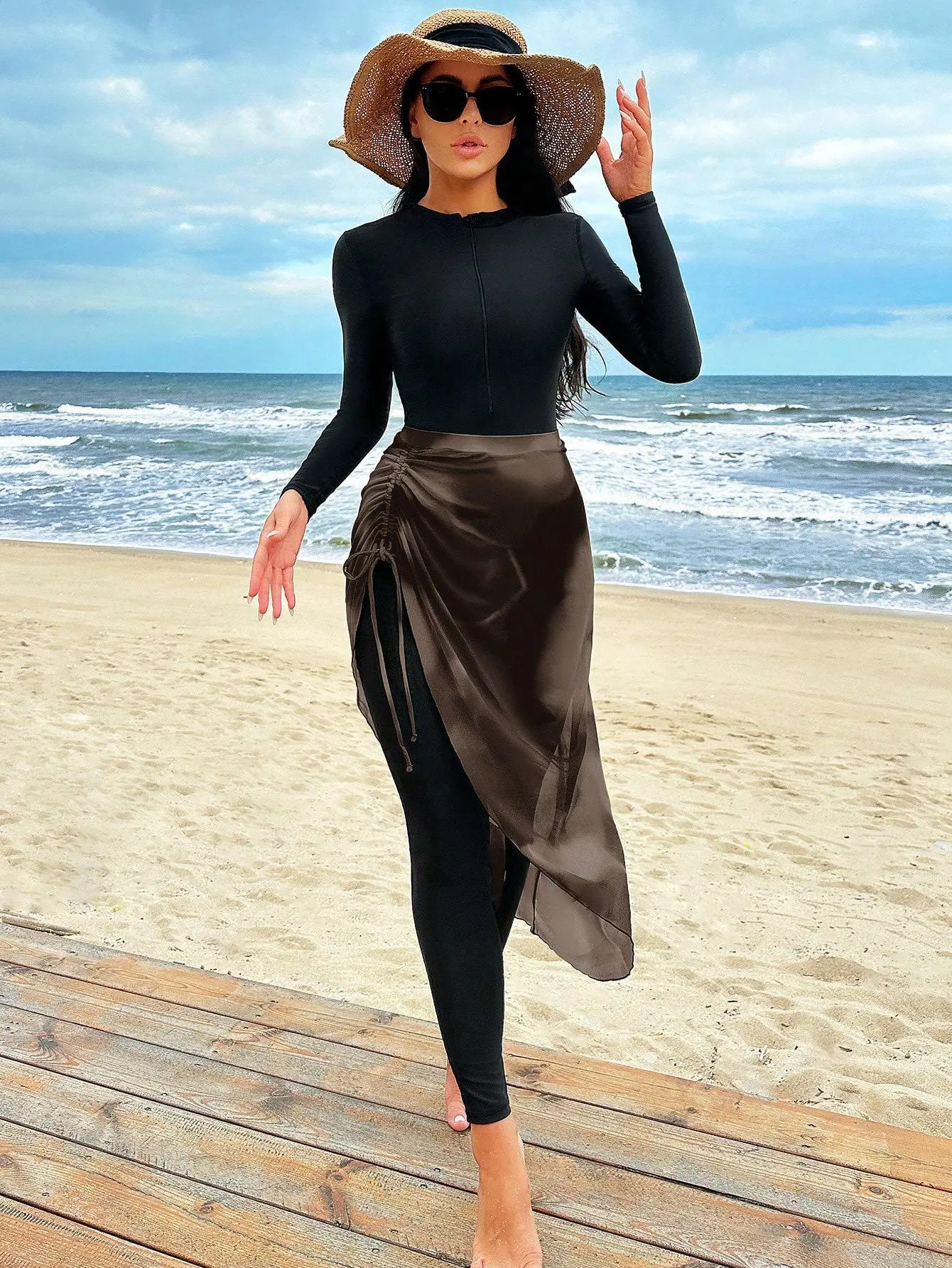 2Pcs Jumpsuit & Skirt Cover Up Swimsuit
