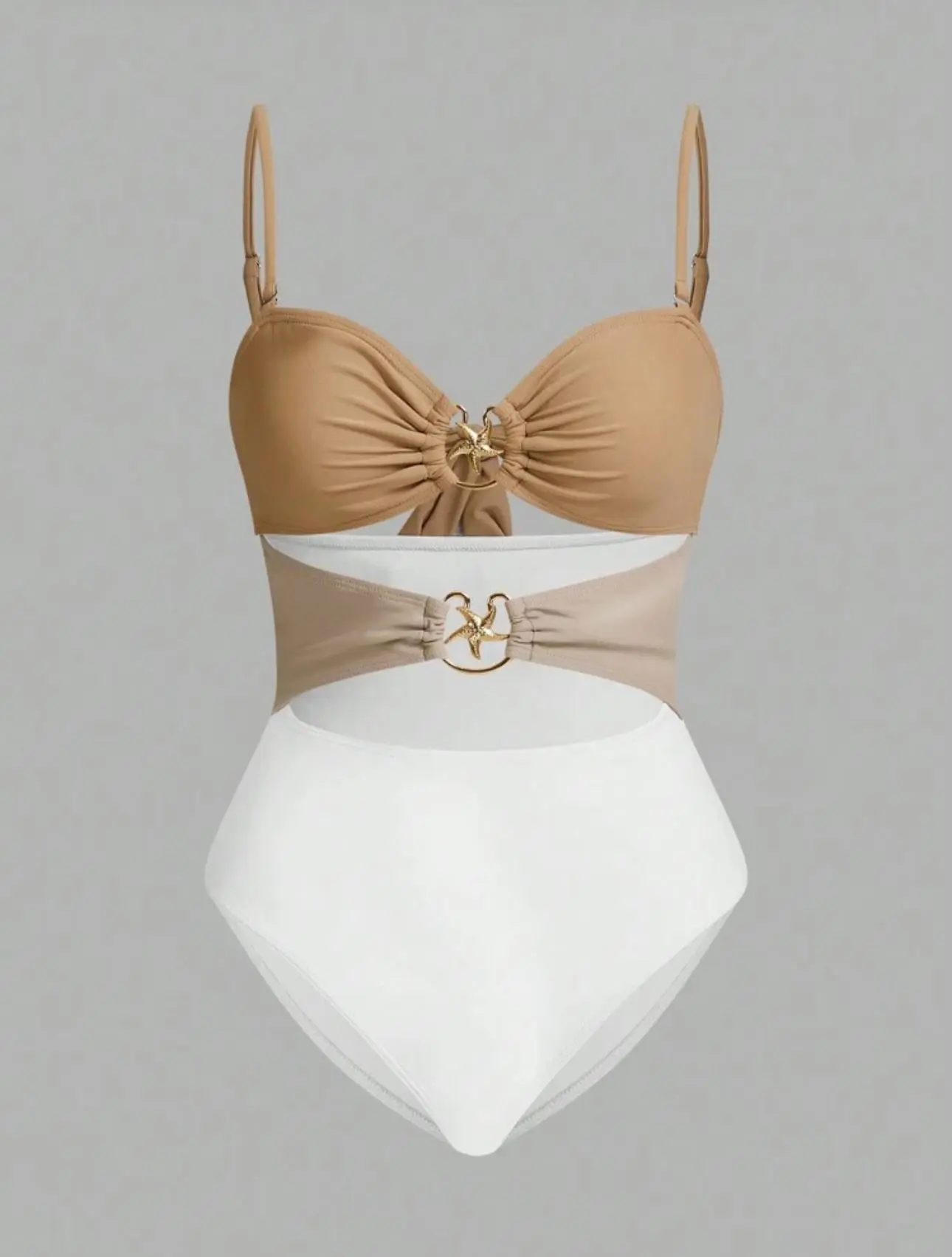 2 Pcs Multicolor Top & Beige Cover Up Swim Suit