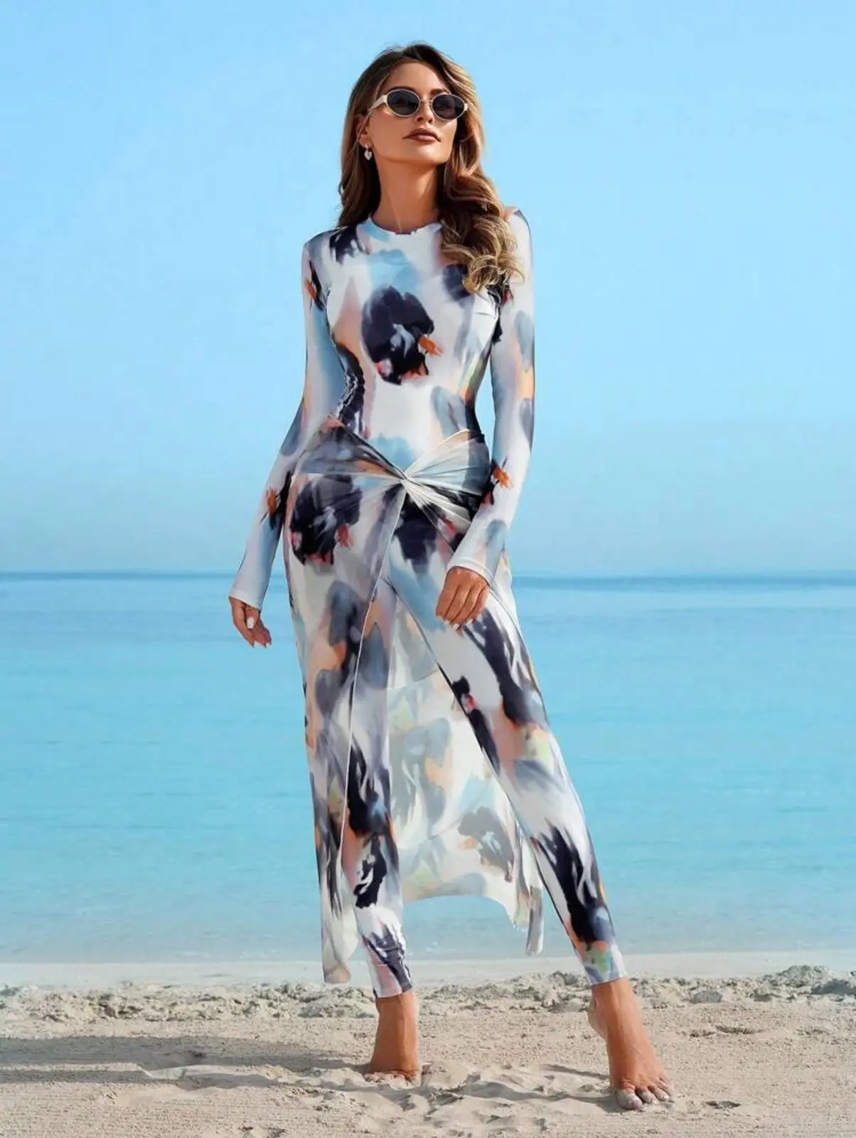 Tie-Dye 3Pcs Top & Pants & Cover Up Swimsuit