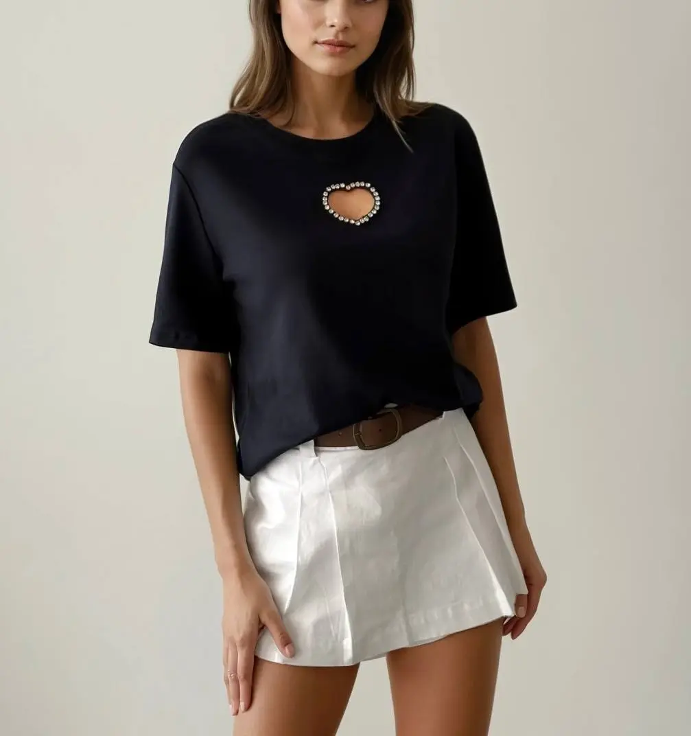 Heart Strassed Solid Top