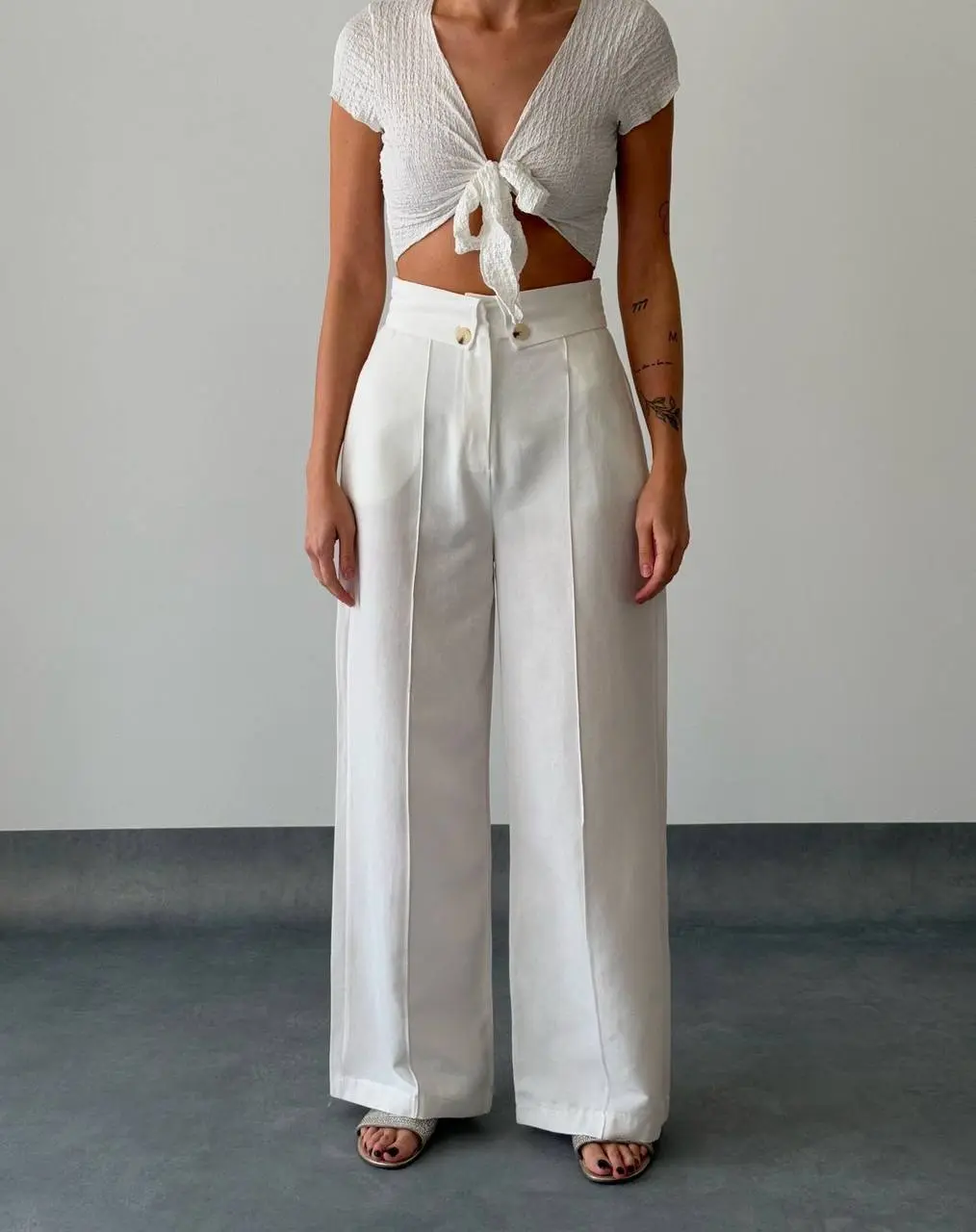 Lined Flopped Waist Solid Pants 7818
