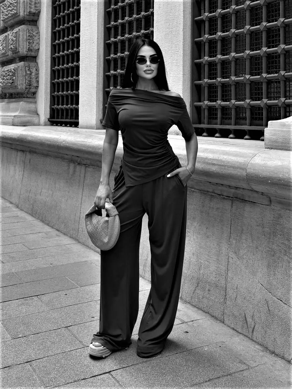 Solid Half Sleeves top & Pants Suit 1115