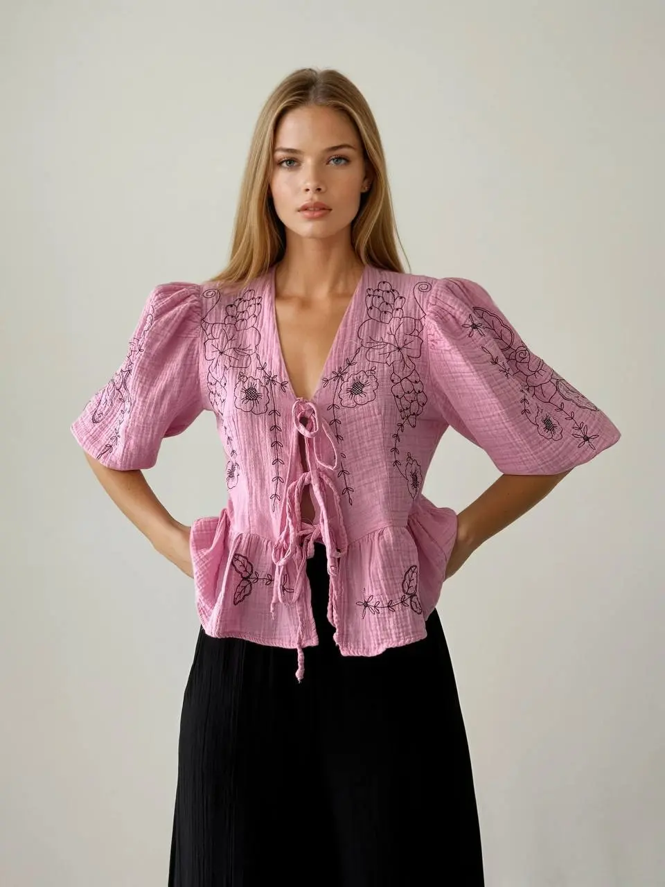 Emb. Front Ropped Blouse 7925